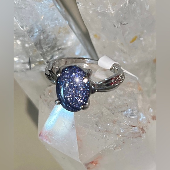 Blue Sandstone Gemstone in a Stainless Steel Ring size 9.5 - Picture 2 of 5